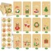 48 Sacchetti Di Carta + 48 Adesivi Di Carta Kraft Christmas Candy Cookie Pouch Confezioni Regalo Babbo Natale Pupazzo Di Neve Fox
