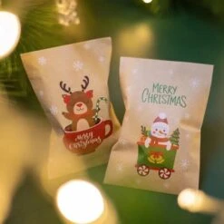 48 Sacchetti Di Carta + 48 Adesivi Di Carta Kraft Christmas Candy Cookie Pouch Confezioni Regalo Babbo Natale Pupazzo Di Neve Fox -Lemax Negozio 72658698 3