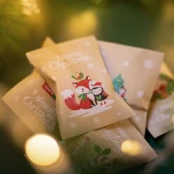 48 Sacchetti Di Carta + 48 Adesivi Di Carta Kraft Christmas Candy Cookie Pouch Confezioni Regalo Babbo Natale Pupazzo Di Neve Fox -Lemax Negozio 72658698 4