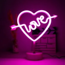 MINKUROW Led Cupid's Bow Neon Sign With Heart Neon Sign Christmas Birthday Home Decor - Pink