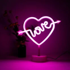 MINKUROW Led Cupid's Bow Neon Sign With Heart Neon Sign Christmas Birthday Home Decor - Pink -Lemax Negozio 80890147 3
