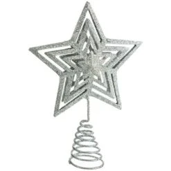 Stemma In Metallo Con Stella Glitterata D20 - Argento - Feeric Lights & Christmas